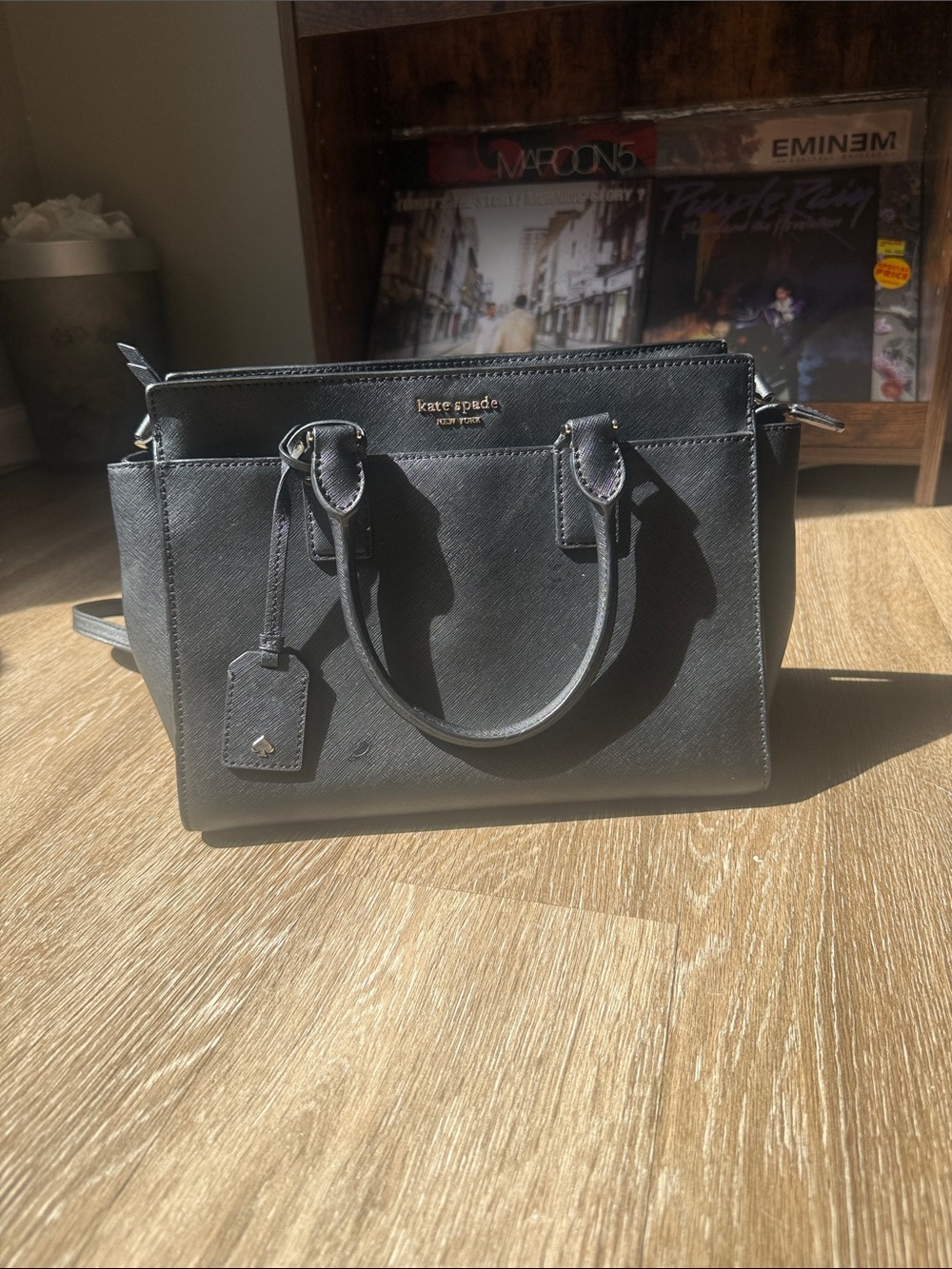 kate spade black leather satchel with detachable strap